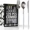 Trendables Disposable Silverware Set - Wedding Plastic Cutlery Dinnerware - Includes two toned Forks, Plastic Spoons, two colored Knives - reflective Plastic Utensils Party Set